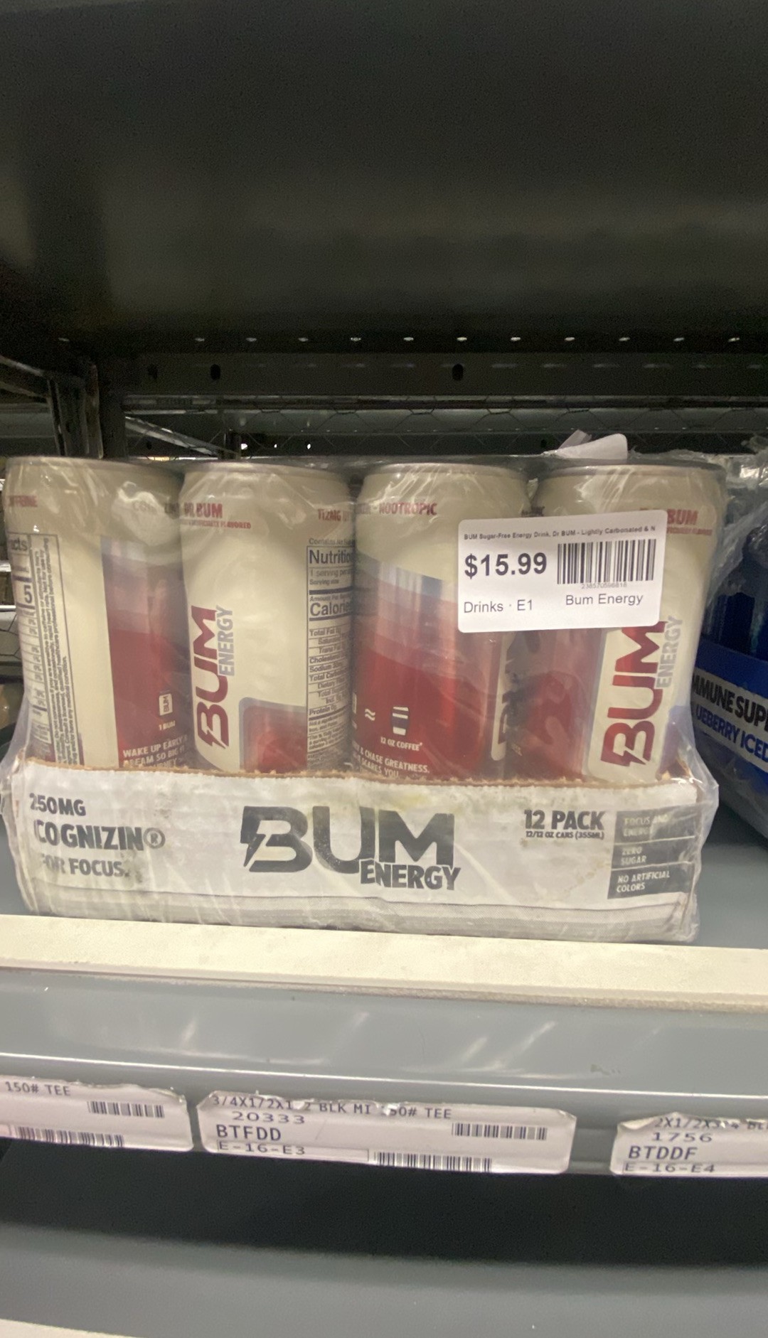 BUM Sugar-Free Energy Drink, Dr BUM - Lightly Carbonated & No Artificial Colors, Natural Caffeine & Citicoline for Energy & Focus, Brain Boost & Workout Sports Beverage - 12 oz, 12-Pack