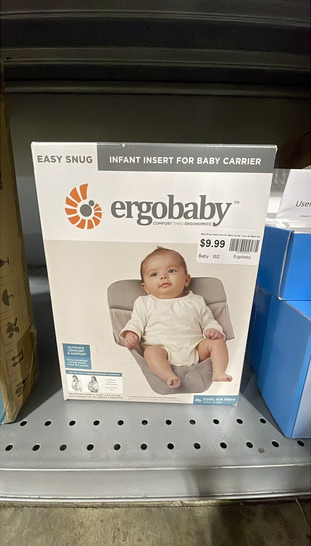 Ergobaby Easy Snug Infant Insert For Baby Carrier - Cool Air Mesh Grey - NEW