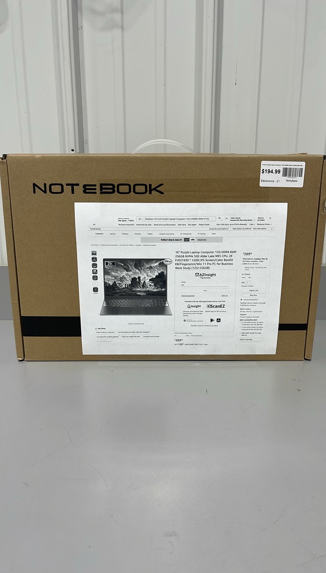 Nmybwo 16 Inch Purple Laptop Computer 12G LPDDR5 RAM 512GB NVMe SSD Alder Lake N95 CPU, 2K FHD(1920 * 1200) IPS Screen/Color Backlit KB/Fingerprint/Windows 11 PC for Business Work Study