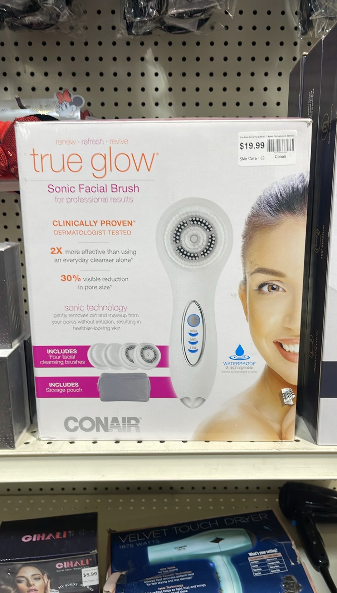 Conair True Glow Sonic Facial Brush  3 Speed  Rechargeable  Waterproof