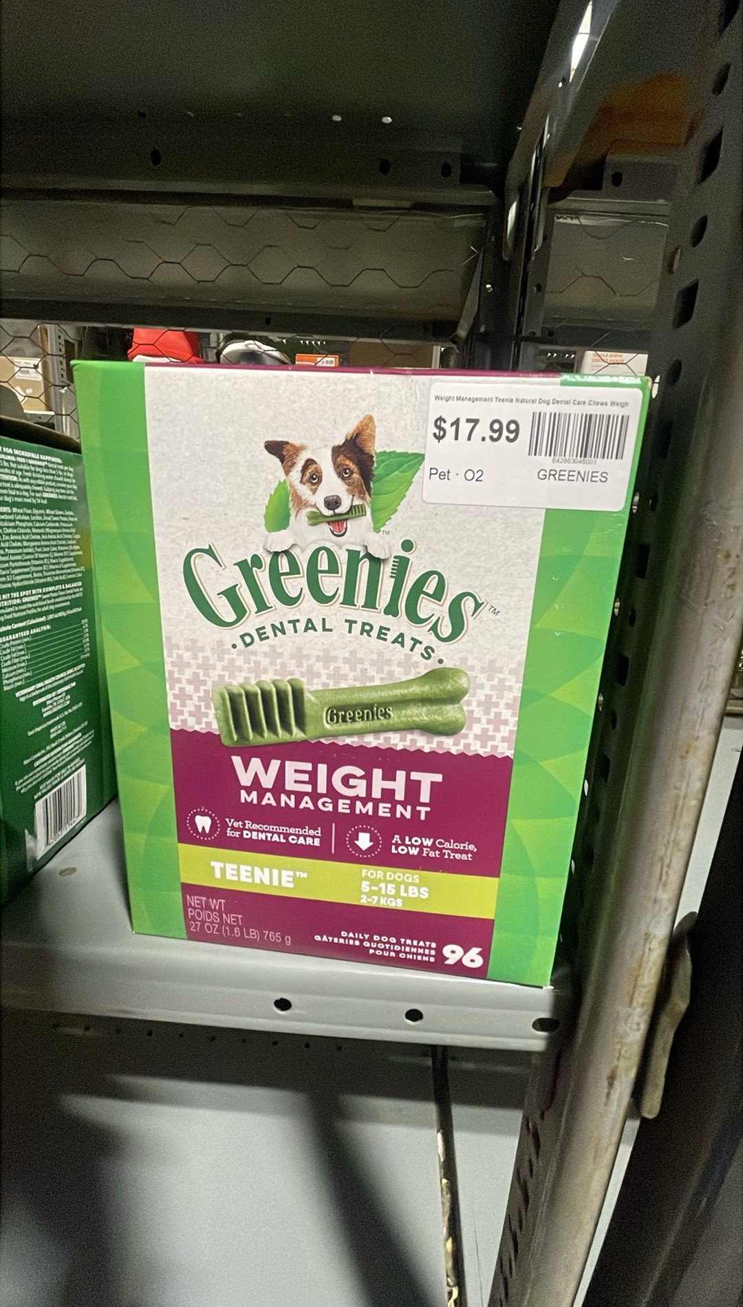 Greenies Weight Management Teenie Natural Dog Dental Care Chews Weight Control Dog Treats  27 Oz Pack (96 Treats)