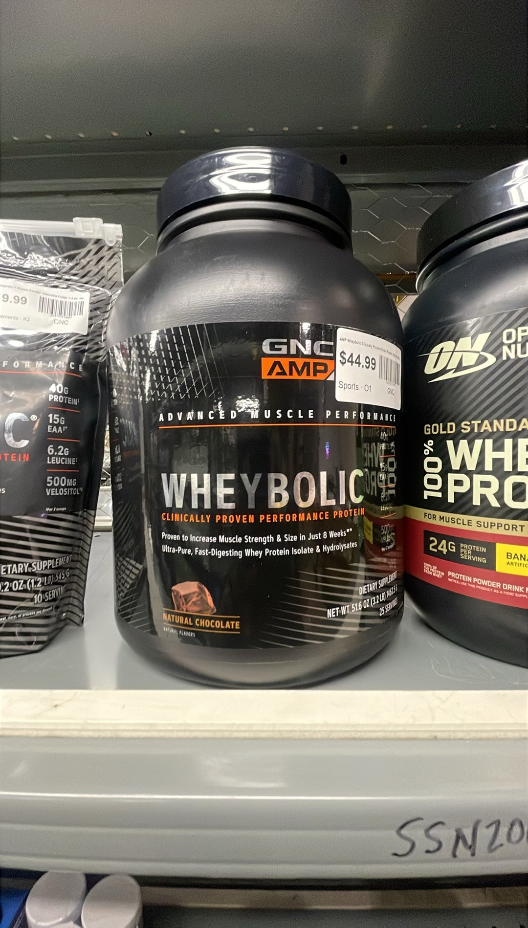 GNC AMP Wheybolic Clinically Proven Protein Powder, 40g Whey Protein, BCAA, Leucine, Increases Muscle Strength, Muscle Building, 3rd Party Tested, Gluten Free, Natural Chocolate, 25 Servings
