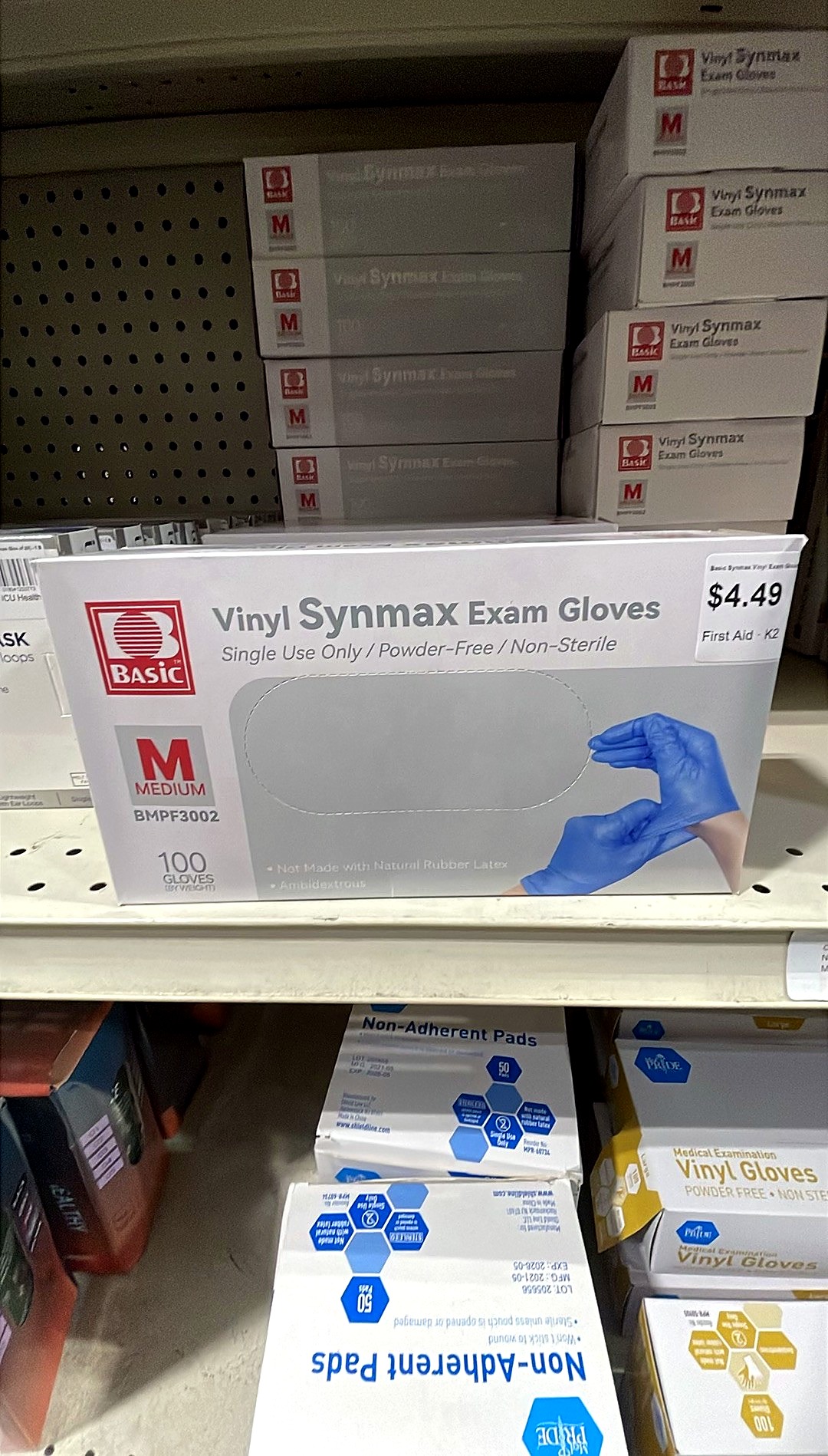 Basic Synmax Vinyl Exam Gloves 100/Box - Medium - Latex Free Powder Free - Nonsterile - Blue