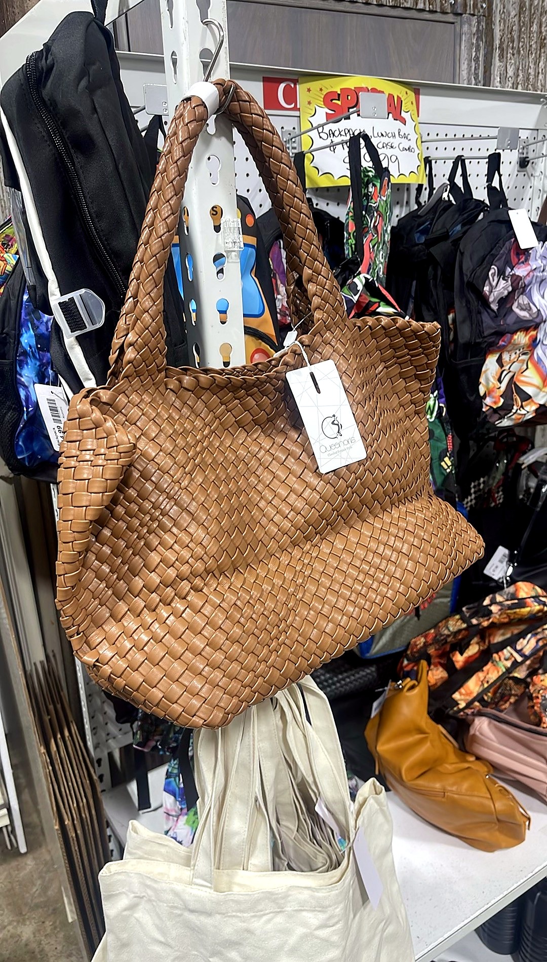 Woven Leather Bag with Handles