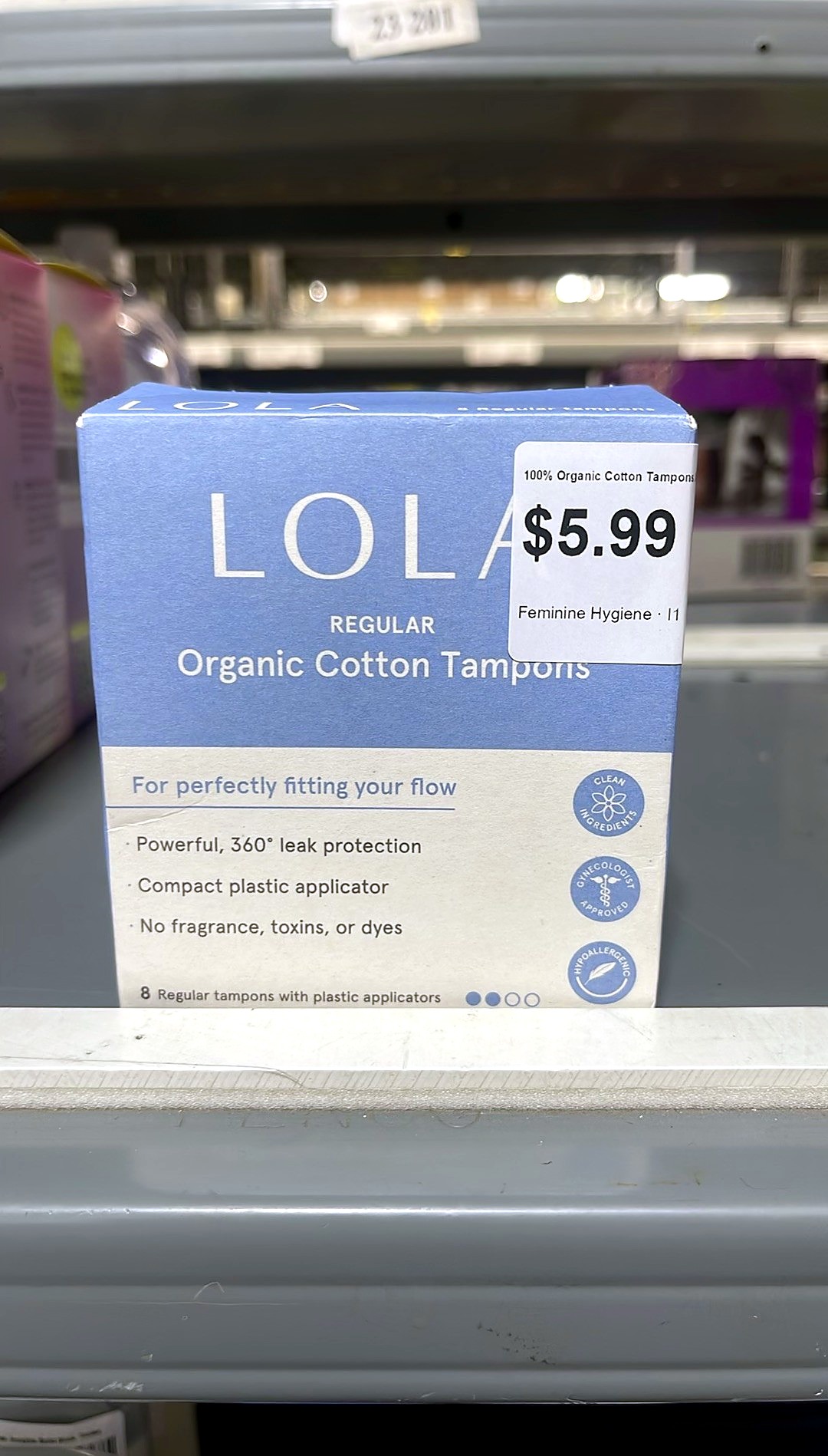 LOLA 100% Organic Cotton Tampons, 8 Count - Tampons Regular, Period Feminine Hygiene Products, HSA FSA Approved Products Feminine Care…