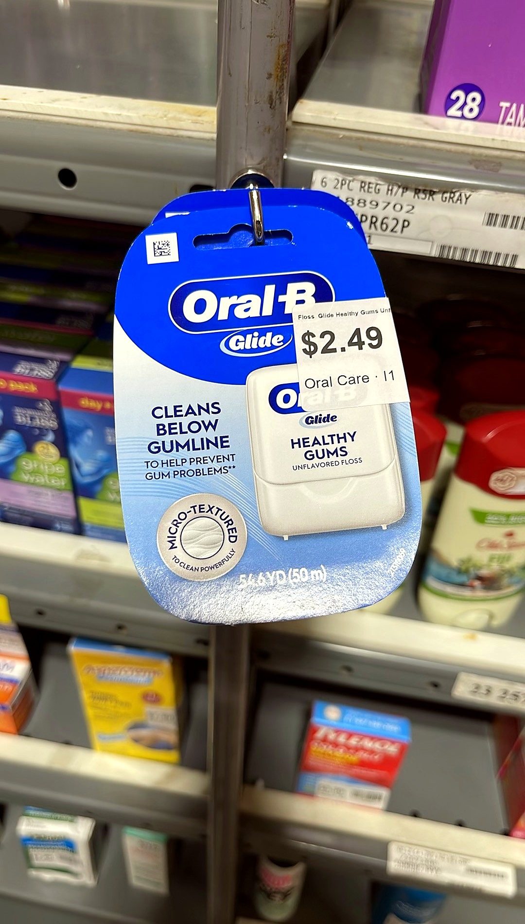 Oral-B Floss Glide Healthy Gums Unflavored Dental Floss Smooth Strong Shred Resistant 50m