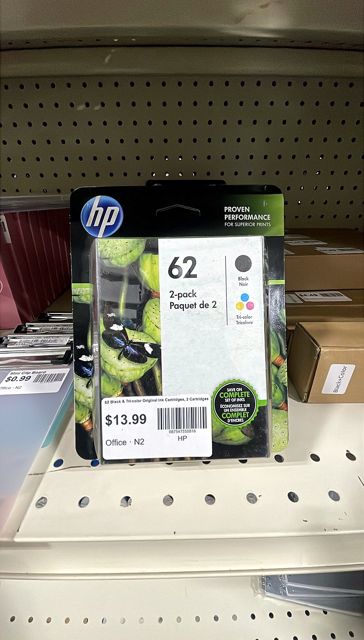 HP 62 Black & Tri-color Original Ink Cartridges, 2 Cartridges