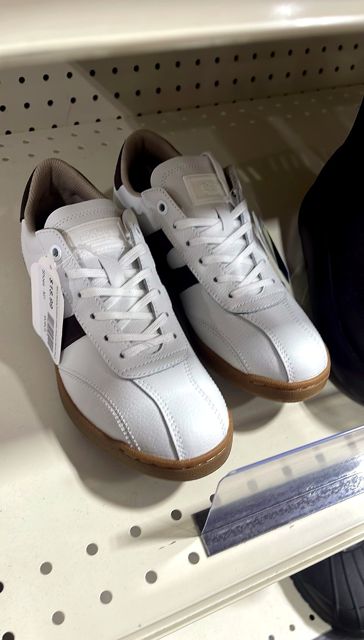 Men's Walking Sneakers Leather White and Brown Size 6