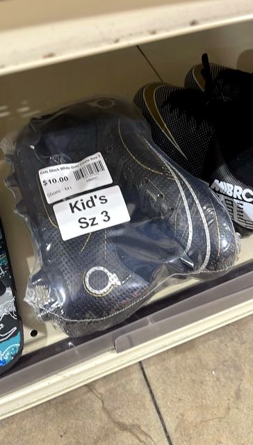 Kids Black White Gold Cleats Size 3