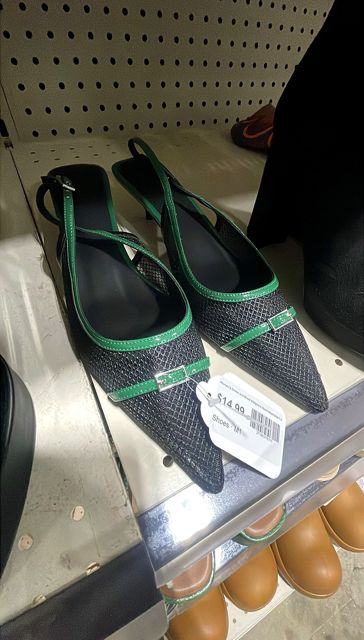 Women's Green and Black Slingback Short Heels Size 7.5