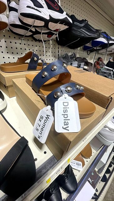 Women's Blue and Brown Slides Size 7.5