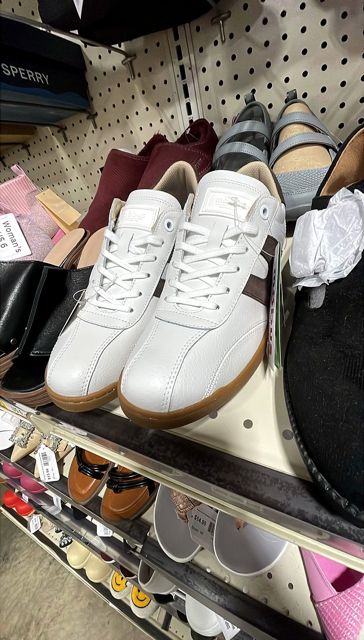 Women's Walking Sneakers Leather White and Brown Size 6.5