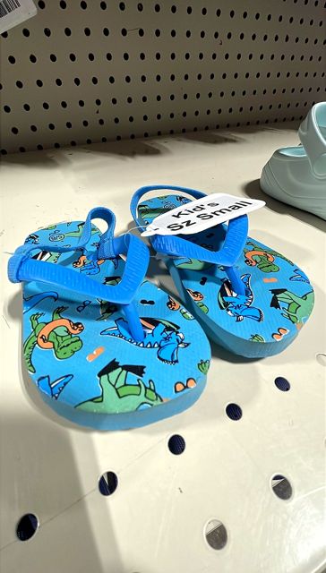 Toddler Boy's Blue Dinosaurs on a Beach Flipflops Size Small