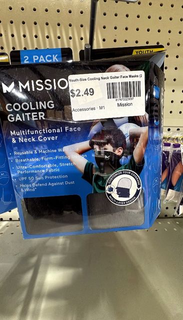 Mission - Youth-Size Cooling Neck Gaiter Face Masks (2-Pack) - Black and Charcoal