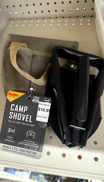Smith's 51336 3-Way Survival Camp Folding Shovel - Pick, Hoe, and Shovel Functions - High Carbon Steel, 18.1" Full Length - Compact, Lightweight - Includes Carry Case with Accessory Pockets