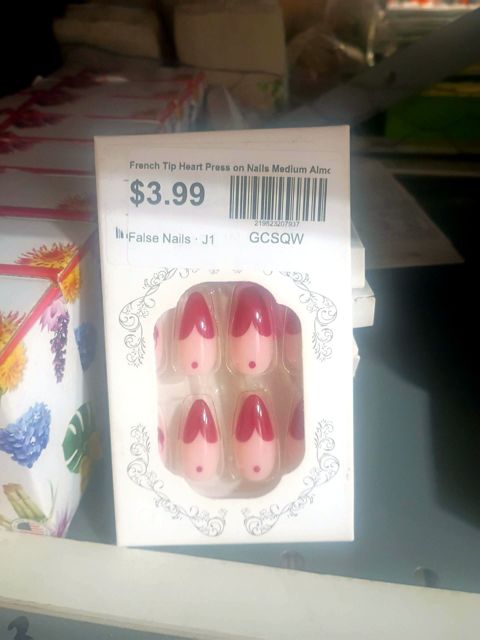 French Tip Heart Press on Nails Medium Almond Fake Nails with Cherry Designs Cute Heart False Nails Red Glossy Full Cover Glue on Nails Valentines Stick on Nails for Women Girls 24 Pcs