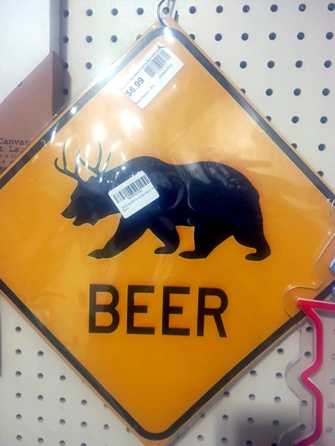 Metal Tin Sign Beer Crossing Bear With Deer Antlers Road Sign For Home Office Bar Indoor Outdoor Wall Decor Yard Sign Square Sign 12" x 12"