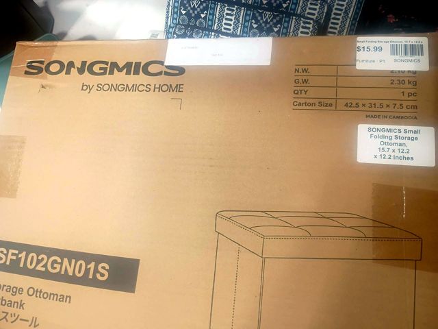 SONGMICS Small Folding Storage Ottoman, 15.7 x 12.2 x 12.2 Inches