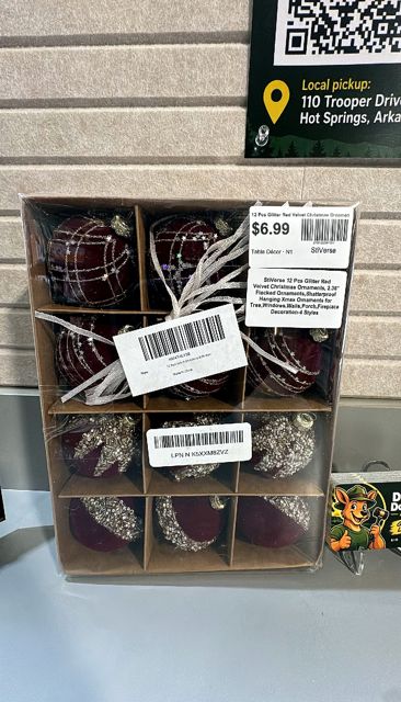 StiVerse 12 Pcs Glitter Red Velvet Christmas Ornaments, 2.36" Flocked Ornaments,Shatterproof Hanging Xmas Ornaments for Tree,Windows,Walls,Porch,Fireplace Decoration-4 Styles