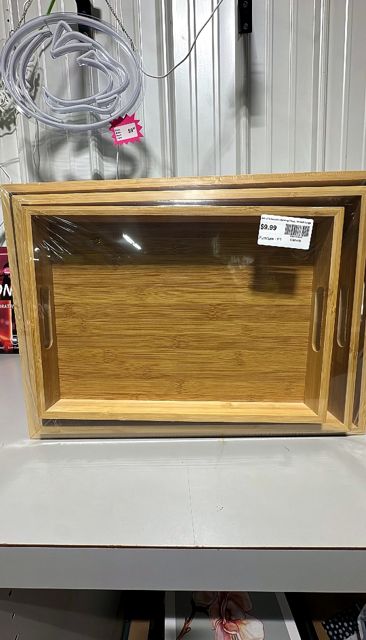 Set of 3 Bamboo Serving Trays, 16 Inch Large Wooden Trays with Handles for Ottoman & Coffee Table, Sturdy Rectangular Food & Party Platters (3, Three Models)